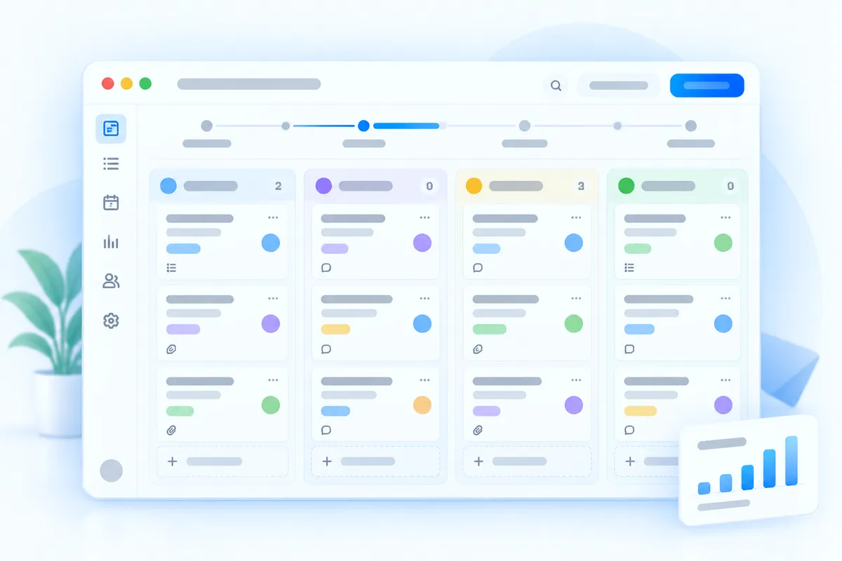 A kanban planning board with a sprint timeline
