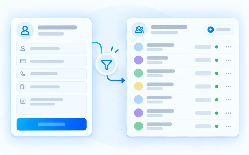 A lead capture form feeding new enquiries into a lead list