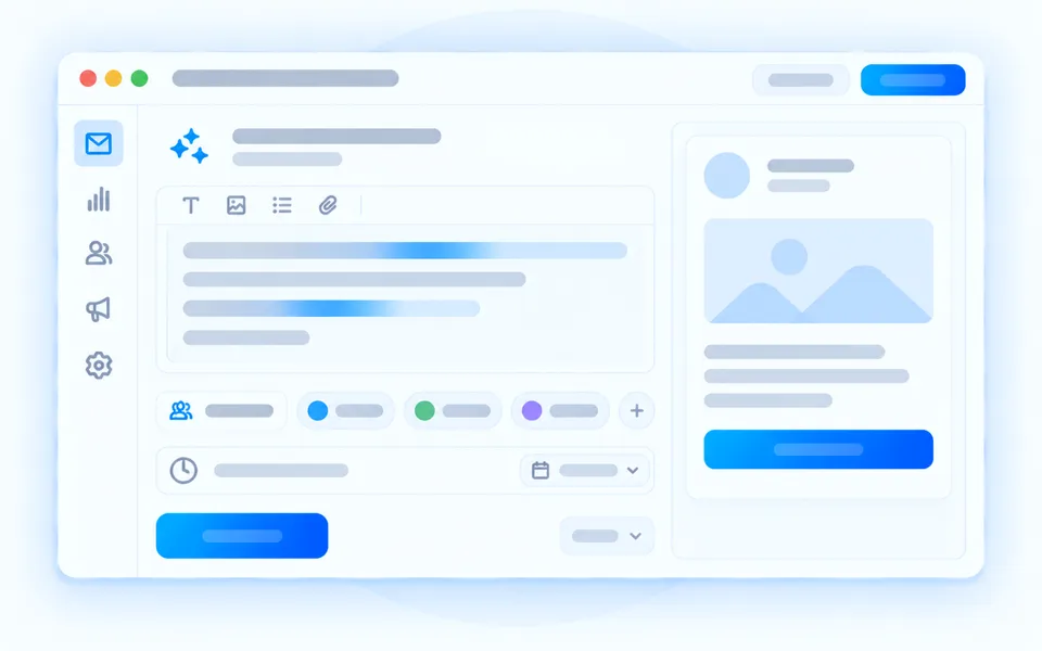 An AI campaign composer drafting content for chosen customer segments