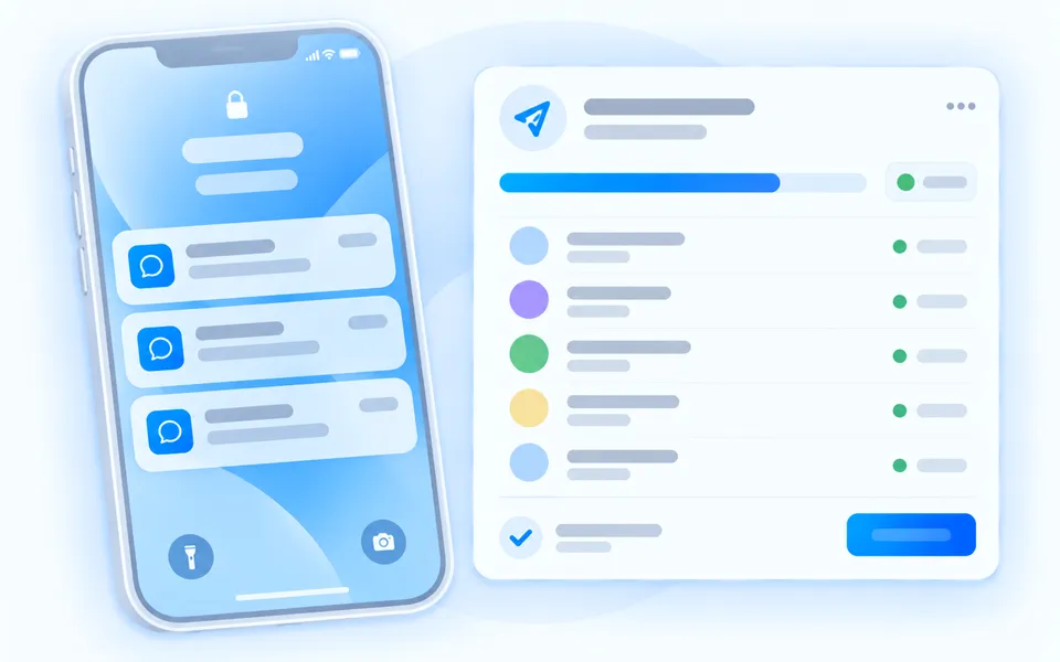 Text message notifications on a phone, with a sending progress card